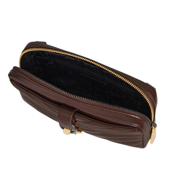 Rebecca Minkoff Edie Crossbody Belt Bag Brown Quilted Leather Clutch Chain Strap - Picture 10 of 15